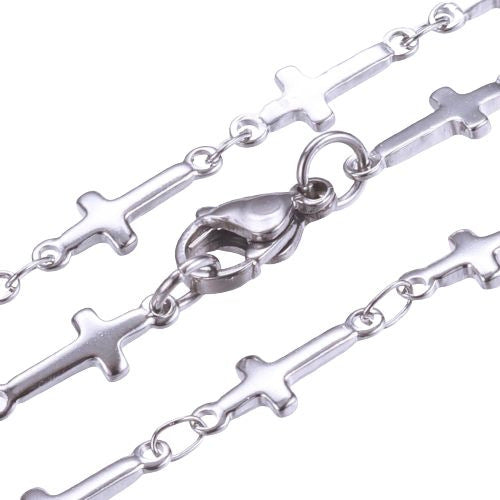Chain Necklace, 304 Stainless Steel, Silver Tone, Decorative Cross Link Chain, With Lobster Claw Clasp, 45.5cm - BEADED CREATIONS