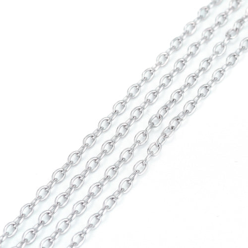 Chain, 304 Stainless Steel, Cable Chain, Open Link, Oval, Silver Tone, 3x2mm - BEADED CREATIONS