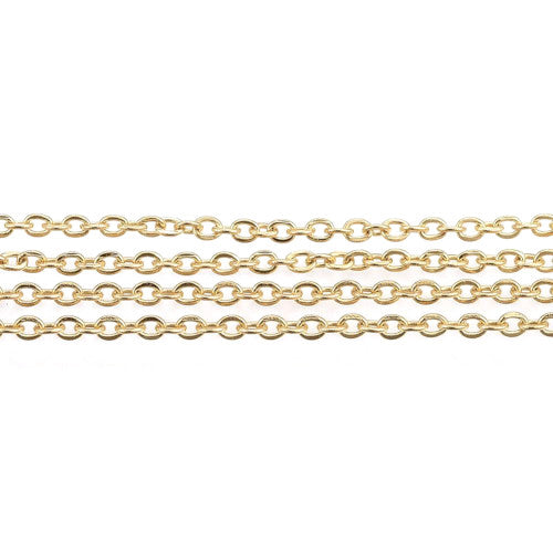 Chain, 304 Stainless Steel, Cable Chain, Soldered, Flat, Oval, Gold Plated, 2x1.5mm - BEADED CREATIONS