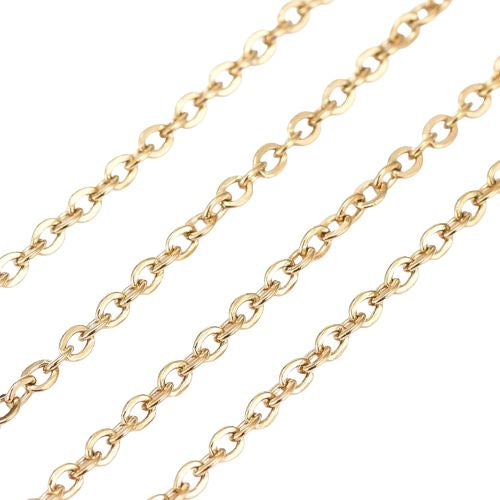 Chain, 304 Stainless Steel, Cable Chain, Soldered, Flat, Oval, Golden, 1.6x1.3mm - BEADED CREATIONS