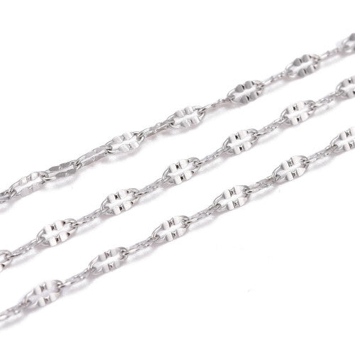 Chain, 304 Stainless Steel, Decorative Chain, Oval, Dapped Cable Chain, Soldered, Silver Tone, 4x2mm - BEADED CREATIONS