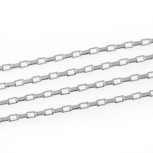 Chain, 304 Stainless Steel, Venetian Chain, Box Chain, Open Link, Rectangle, Silver Tone, 5x3mm - BEADED CREATIONS