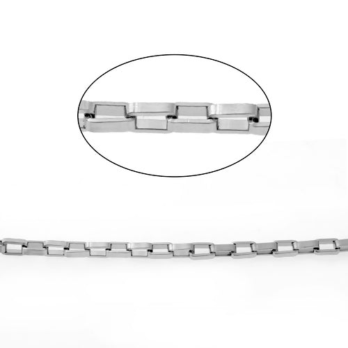 Chain, 304 Stainless Steel, Venetian Chain, Box Chain, Open Link, Rectangle, Silver Tone, 5x3mm - BEADED CREATIONS