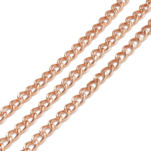 Chain, Aluminium, Twisted Chain, Curb Chain, Open Link, Rose Gold, 10x6.5mm - BEADED CREATIONS