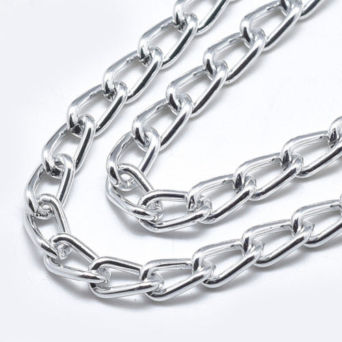 Chain, Aluminium, Twisted Chain, Curb Chain, Open Link, Silver, 9x5.5mm - BEADED CREATIONS