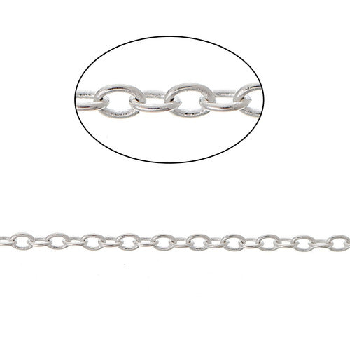 Chain, Brass, Cable Chain, Open Link, Oval, Silver Plated, 2x1.5mm - BEADED CREATIONS