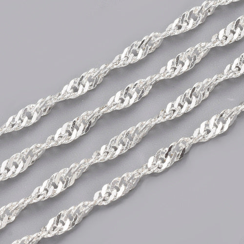 Chain, Brass, Singapore Chain, Water Wave Chain, Soldered, Silver Plated, 3x2mm - BEADED CREATIONS