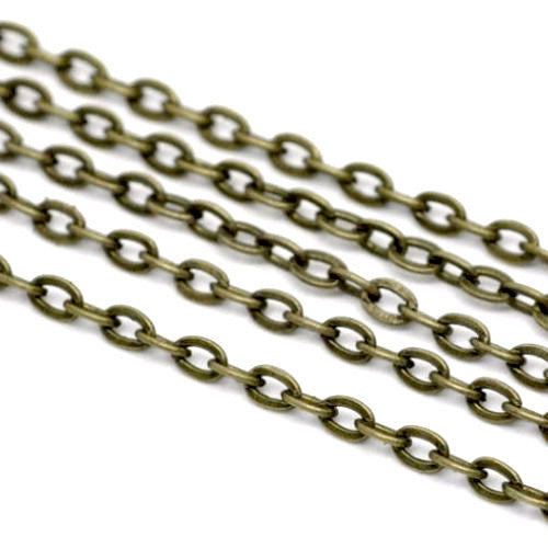 Chain, Iron, Cable Chain, Open Link, Flat, Oval, Antique Bronze, 3x2mm - BEADED CREATIONS
