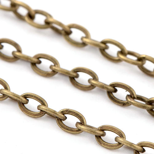 Chain, Iron, Cable Chain, Open Link, Flat, Oval, Antique Bronze, 5x3.3mm - BEADED CREATIONS
