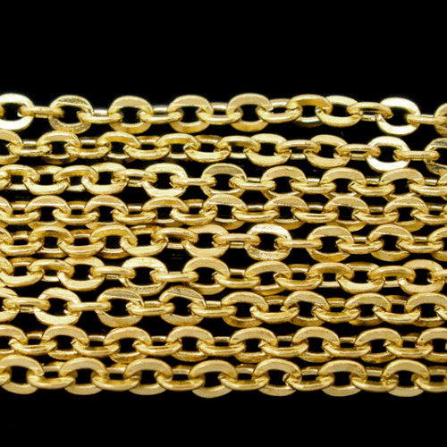 Chain, Iron, Cable Chain, Open Link, Flat, Oval, Gold Plated, 3x2.5mm - BEADED CREATIONS