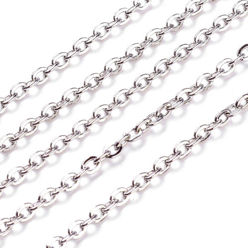 Chain, Iron, Cable Chain, Open Link, Flat, Oval, Silver Tone, 5x3.3mm - BEADED CREATIONS