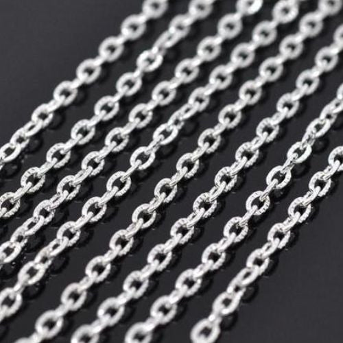 Chain, Iron, Cable Chain, Open Link, Flat, Oval, Textured, Silver Plated, 4.5x3mm - BEADED CREATIONS