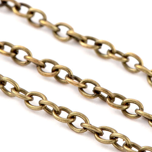 Chain, Iron, Cable Chain, Open Link, Oval, Antique Bronze, 4x3mm - BEADED CREATIONS