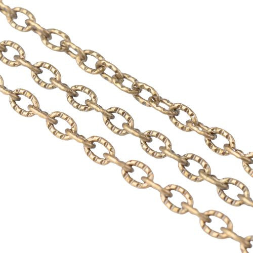 Chain, Iron, Cable Chain, Open Link, Oval, Textured, Antique Bronze, 4x3mm - BEADED CREATIONS