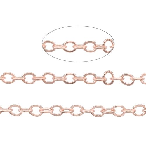 Chain, Iron, Cable Chain, Soldered, Flat, Oval, Rose Gold, 2.2x1.7mm - BEADED CREATIONS