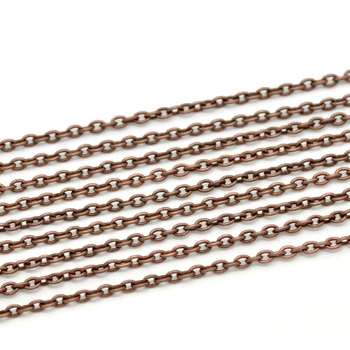 Chain, Iron, Cable, Open Link, Oval, Red Copper, 3x2mm - BEADED CREATIONS