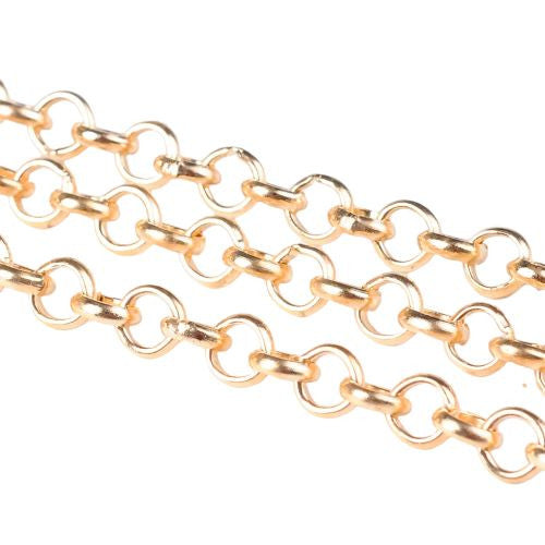 Chain, Iron, Rolo Chain, Belcher Chain, Open Link, Gold Plated, 5mm - BEADED CREATIONS