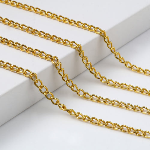 Chain, Iron, Twisted Chain, Curb Chain, Open Link, Gold Plated, 5x3mm - BEADED CREATIONS