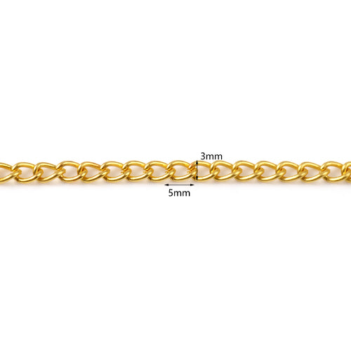 Chain, Iron, Twisted Chain, Curb Chain, Open Link, Gold Plated, 5x3mm - BEADED CREATIONS