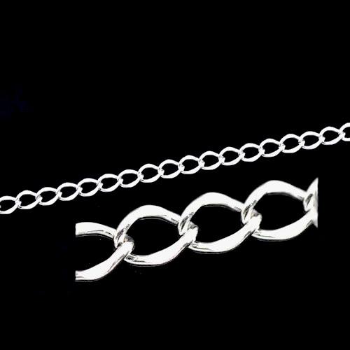 Chain, Iron, Twisted Chain, Curb Chain, Open Link, Silver Plated, 11.5x8.5mm - BEADED CREATIONS