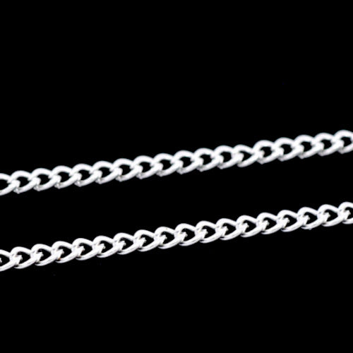 Chain, Iron, Twisted Chain, Curb Chain, Open Link, Silver Plated, 3x2.2mm - BEADED CREATIONS
