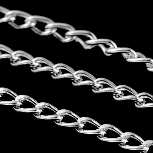 Chain, Iron, Twisted Chain, Curb Chain, Open Link, Silver Plated, 3x5mm - BEADED CREATIONS
