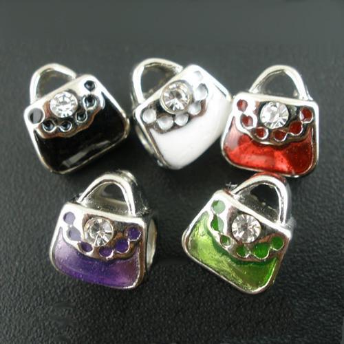 Charm Beads, Handbag With Rhinestones, Assorted, Silver, 10mm - BEADED CREATIONS