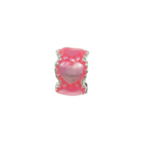 Charm Beads, Rondelle, Hearts, Candy Pink, Silver Plated, Alloy, 9.5mm - BEADED CREATIONS
