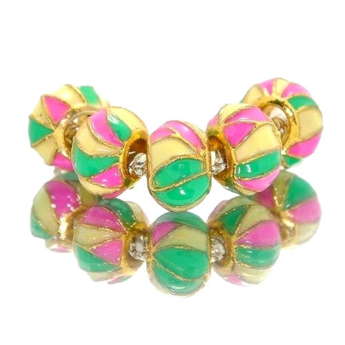  Charm Beads, Rondelle, Multicolor, Gold Plated, Alloy, 14mm - BEADED CREATIONS
