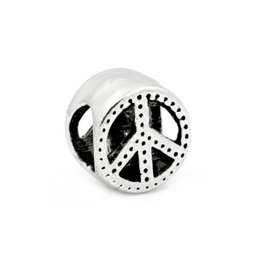 Charm Beads, Round, Peace Sign, Antique Silver, Alloy, 11mm - BEADED CREATIONS