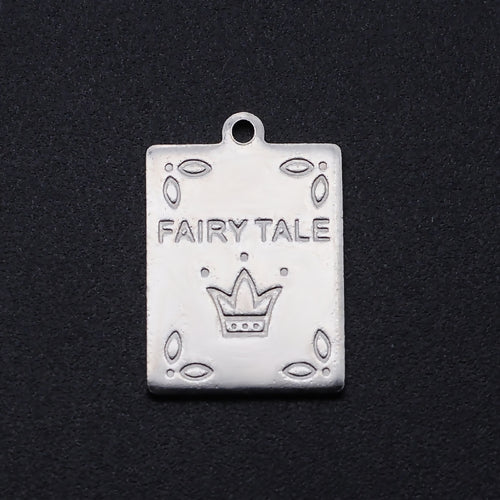 Charms, 201 Stainless Steel, Rectangle, Silver Tone, Single-Sided, Engraved, With Words, Fairy Tale, 20mm - BEADED CREATIONS