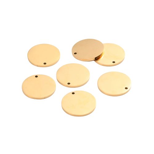 Charms, 304 Stainless Steel, Blank Stamping Tags, Flat, Round, Laser-Cut, Polished, Ion Plated, Golden, 15mm - BEADED CREATIONS