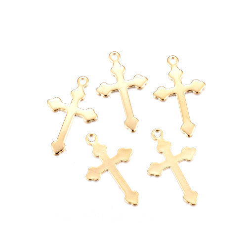 Charms, 304 Stainless Steel, Cross, Gold Plated, 18mm - BEADED CREATIONS