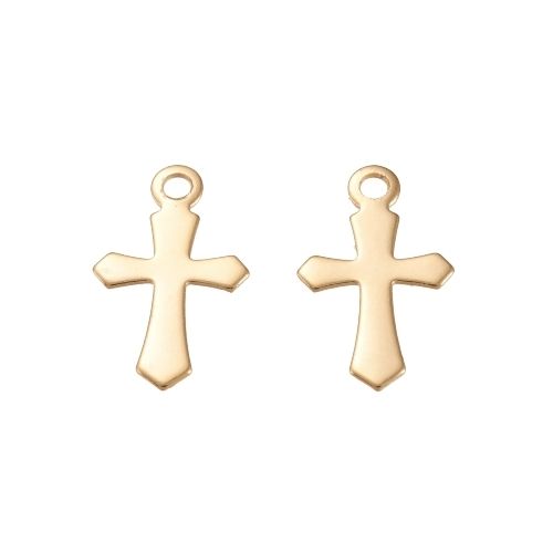 Charms, 304 Stainless Steel, Cross, Laser-Cut, Gold Plated, 11.5mm - BEADED CTRATIONS