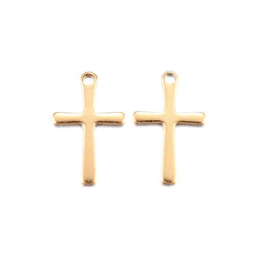 Charms, 304 Stainless Steel, Cross, Single-Sided, Gold Plated, 15.5mm - BEADED CREATIONS