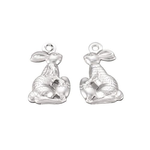 Charms, 304 Stainless Steel, Easter Bunny, Silver Tone, 18mm - BEADED CREATIONS
