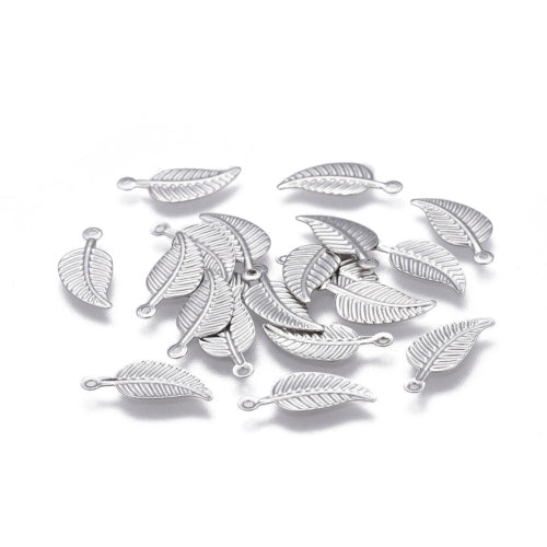 Charms, 304 Stainless Steel, Leaf, Silver Tone, 14mm - BEADED CREATIONS