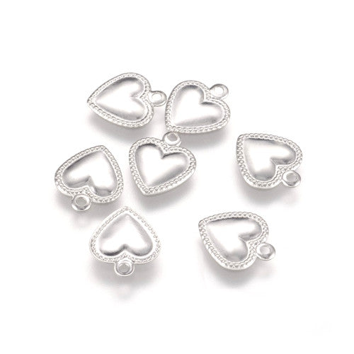 Charms, 304 Stainless Steel, Puffed Heart, Silver Tone, 9.5mm - BEADED CREATIONS