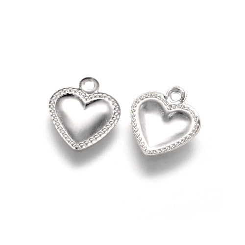 Charms, 304 Stainless Steel, Puffed Heart, Silver Tone, 9.5mm - BEADED CREATIONS