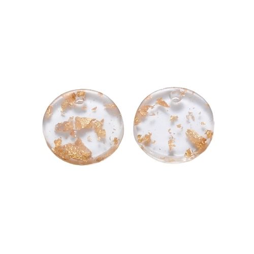 Charms, Acetate, Flat, Round, Coin, Transparent, Gold Foil, 13.5mm - BEADED CREATIONS