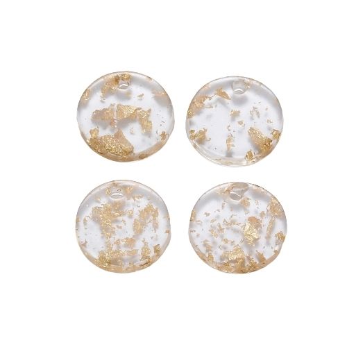 Charms, Acetate, Flat, Round, Coin, Transparent, Gold Foil, 13.5mm - BEADED CREATIONS