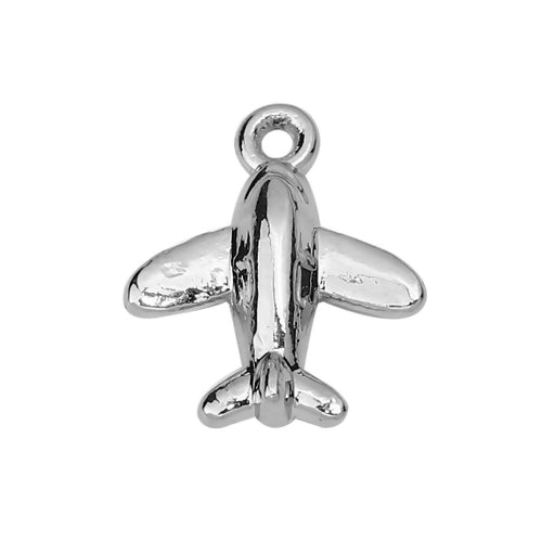 Charms, Airplane, 3D, Silver Tone, Alloy, 16mm - BEADED CREATIONS