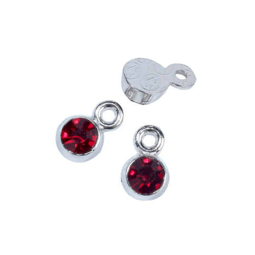 Charms, Alloy, Rhinestone Birthstone Charms, Flat, Round, 9mm, Dark Red, January - BEADED CREATIONS
