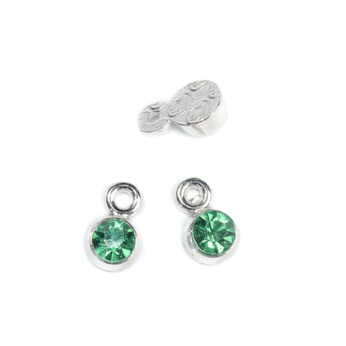 Charms, Alloy, Rhinestone Birthstone Charms, Flat, Round, 9mm, Green, August - BEADED CREATIONS