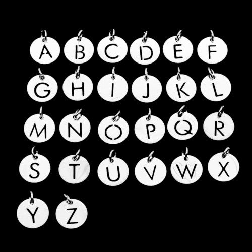 Charms, Alphabet, A-Z, Round, Laser-Cut, Stainless Steel, Silver, 12mm - BEADED CREATIONS