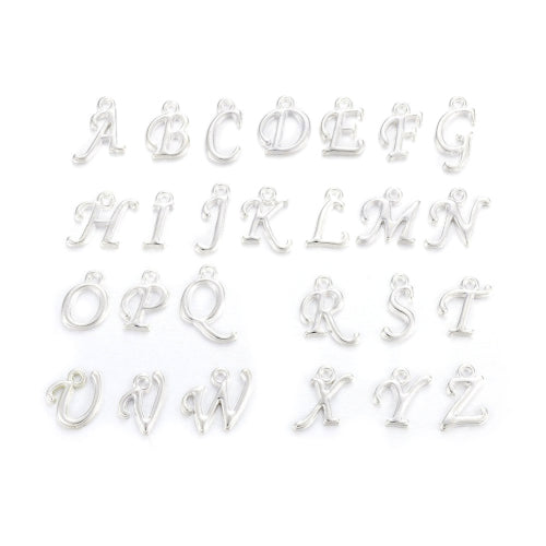 Charms, Alphabet, Capital Letters, Silver Plated, Alloy, A-Z, 12-17mm - BEADED CREATIONS