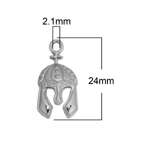 Charms, Armour of God, Helmet Of Salvation, Antique Silver, Alloy, 24mm - BEADED CREATIONS