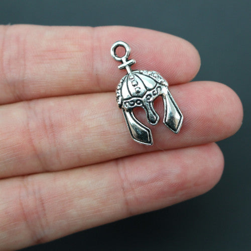 Charms, Armour of God, Helmet Of Salvation, Antique Silver, Alloy, 24mm - BEADED CREATIONS
