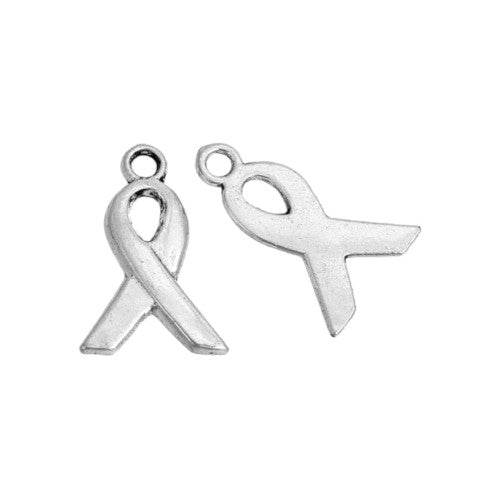 Charms, Awareness, Ribbon, Silver Tone, Alloy, 14mm - BEADED CREATIONS