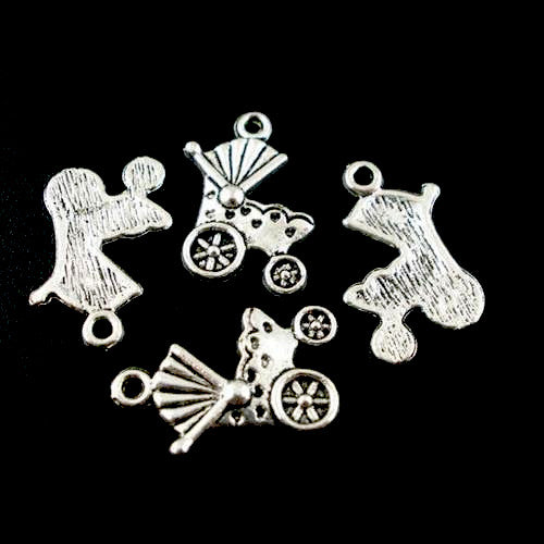 Charms, Baby Carriage, Single Sided, Antique Silver, Alloy, 19mm - BEADED CREATIONS